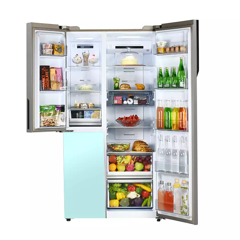 Haier Vogue Series 598L , Peach Nyanza Glass Finish 3 Convertible Door Side by side Refrigerator HRT-683PNG